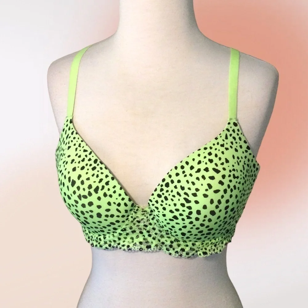 No Boundaries Nobo Green Cheetah Convertible Bra 34DD
